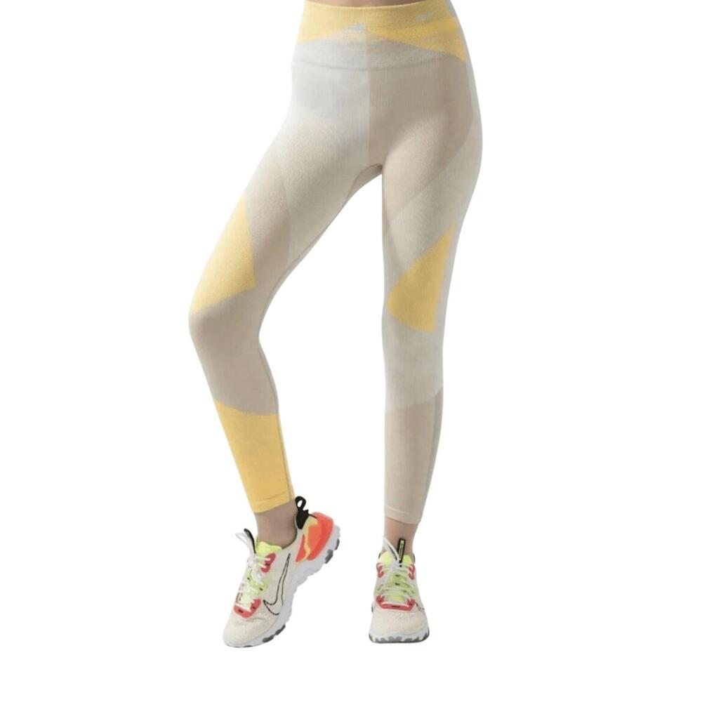 Nike‎ Leggings Womens Gray Yellow Geometric Cropped DriFit Active Sporty